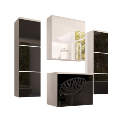 Nábytok do kúpeľne MERAF - biely / lesklý čierny + LED, sifón a umývadlo ZDARMA