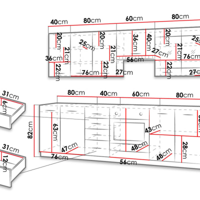 Kuchynská linka 260/260 cm JING - dub ferrara / legno + LED, drez a príborník ZDARMA