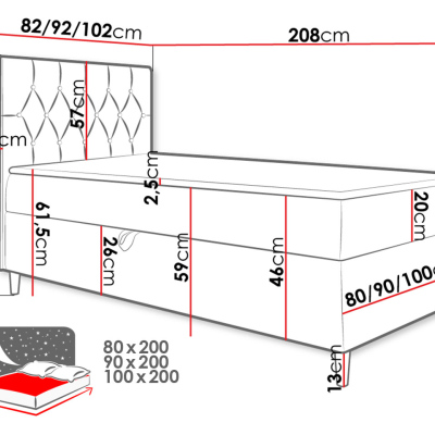 Boxspringová jednolôžková posteľ 100x200 PORFIRO 1 - biela ekokoža / hnedá 2, ľavé prevedenie + topper ZDARMA