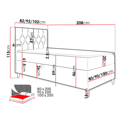 Boxspringová jednolôžková posteľ 100x200 PORFIRO 1 - biela ekokoža / hnedá 2, ľavé prevedenie + topper ZDARMA