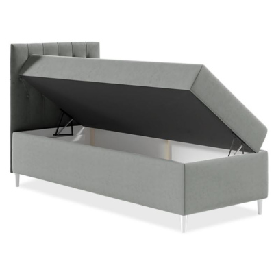 Boxspringová jednolôžková posteľ 90x200 PORFIRO 1 - biela ekokoža / hnedá 2, ľavé prevedenie + topper ZDARMA