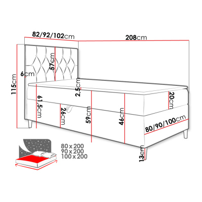 Boxspringová jednolôžková posteľ 90x200 PORFIRO 1 - biela ekokoža / čierna, ľavé prevedenie + topper ZDARMA