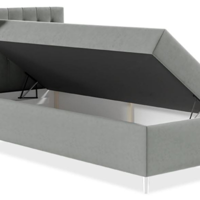 Boxspringová jednolôžková posteľ 80x200 PORFIRO 1 - biela ekokoža / šedá, ľavé prevedenie + topper ZDARMA