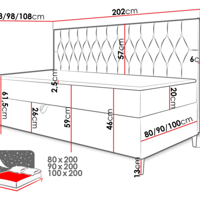 Boxspringová jednolôžková posteľ 90x200 PORFIRO 2 - biela ekokoža / červená + topper ZDARMA