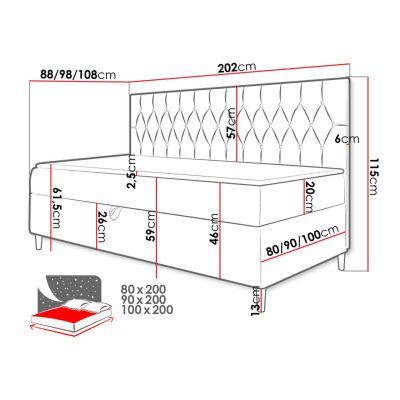 Boxspringová jednolôžková posteľ 90x200 PORFIRO 2 - biela ekokoža / červená + topper ZDARMA