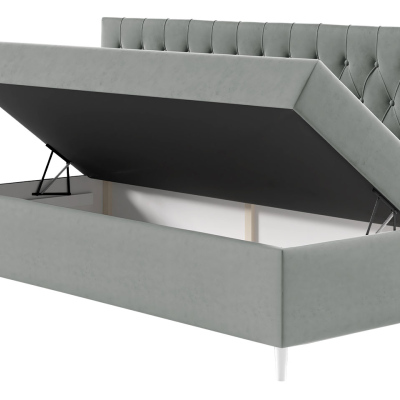 Boxspringová jednolôžková posteľ 90x200 PORFIRO 2 - biela ekokoža / šedá + topper ZDARMA