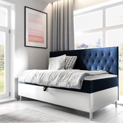Boxspringová jednolôžková posteľ 80x200 PORFIRO 2 - biela ekokoža / modrá 1 + topper ZDARMA
