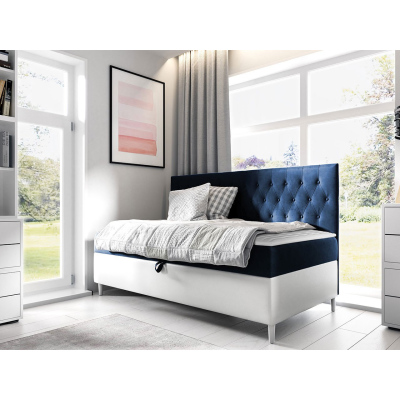 Boxspringová jednolôžková posteľ 100x200 PORFIRO 2 - biela ekokoža / modrá 1 + topper ZDARMA