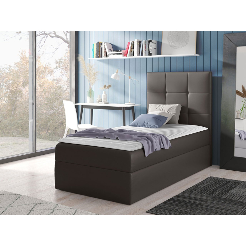 Hotelová jednolôžková posteľ 90x200 ROSALINDE - šedá ekokoža, ľavé prevedenie + topper ZDARMA