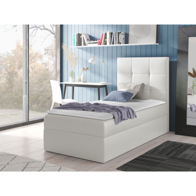 Hotelová jednolôžková posteľ 90x200 ROSALINDE - biela ekokoža, ľavé prevedenie + topper ZDARMA