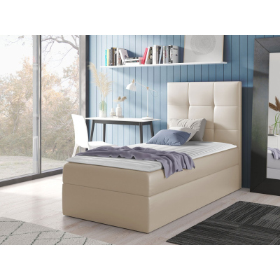 Hotelová jednolôžková posteľ 100x200 ROSALINDE - béžová ekokoža, ľavé prevedenie + topper ZDARMA