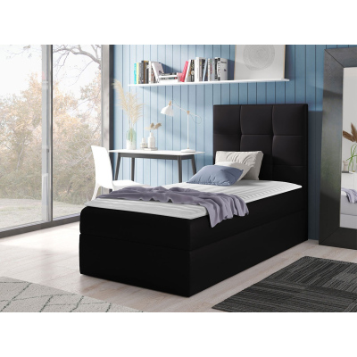 Hotelová jednolôžková posteľ 100x200 ROSALINDE - čierna ekokoža, ľavé prevedenie + topper ZDARMA