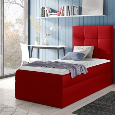 Hotelová jednolôžková posteľ 100x200 ROSALINDE - červená ekokoža, ľavé prevedenie + topper ZDARMA