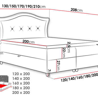Kontinentálna manželská posteľ 180x200 VARIEL 1 - čierna + topper ZDARMA