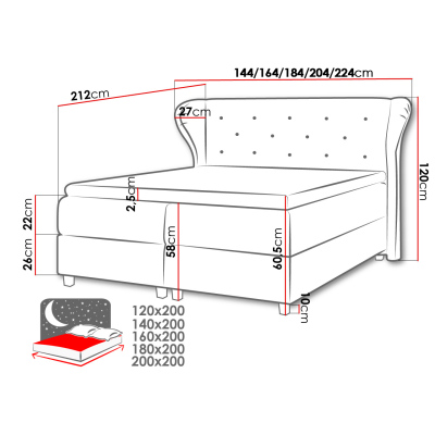 Hotelová jednolôžková posteľ 120x200 TANIS - šedá + topper ZDARMA