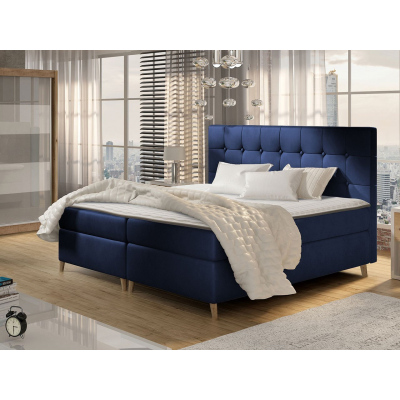 Boxspringová dvojlôžková posteľ 200x200 SERAFIN - modrá + topper ZDARMA