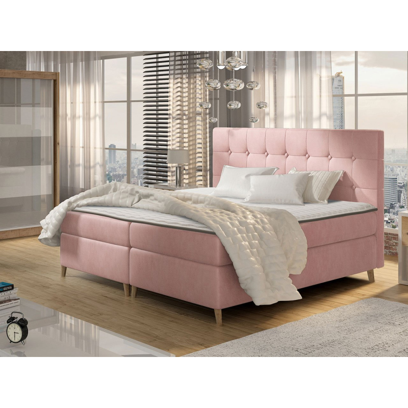 Boxspringová dvojlôžková posteľ 180x200 SERAFIN - ružová + topper ZDARMA
