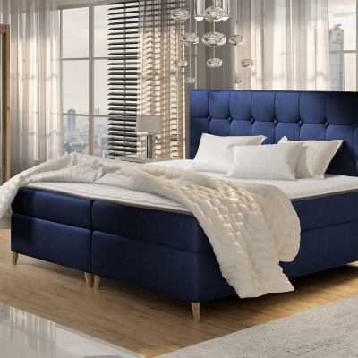 Boxspringová dvojlôžková posteľ 180x200 SERAFIN - modrá + topper ZDARMA