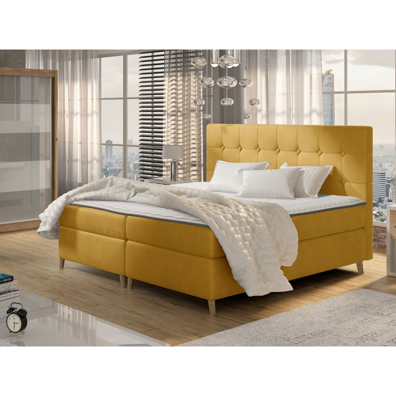 Boxspringová dvojlôžková posteľ 160x200 SERAFIN - žltá + topper ZDARMA