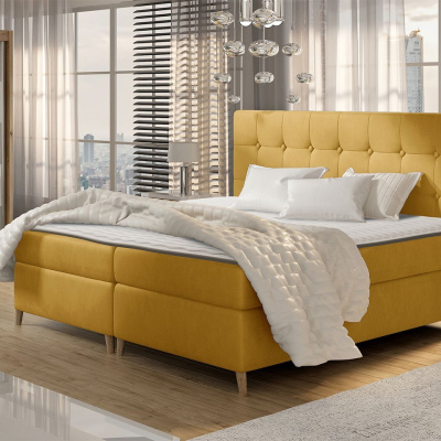Boxspringová jednolôžková posteľ 120x200 SERAFIN - žltá + topper ZDARMA