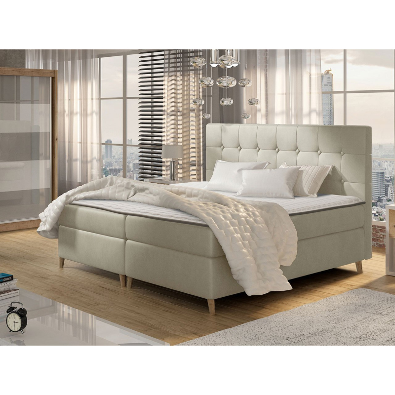 Boxspringová jednolôžková posteľ 120x200 SERAFIN - krémová + topper ZDARMA