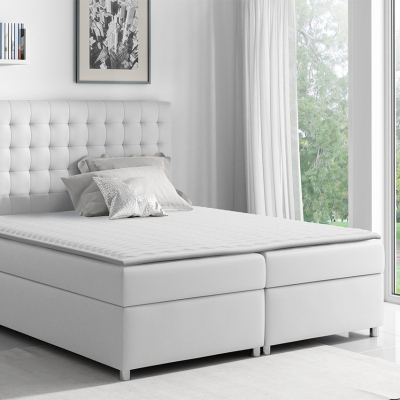 Hotelová manželská posteľ 180x200 SARITA - biela ekokoža + topper ZDARMA