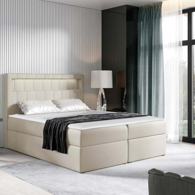 Americká dvojlôžková posteľ 200x200 RODRIGO - béžová ekokoža + topper a LED osvetlenie ZDARMA