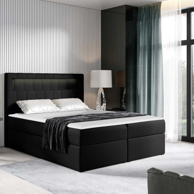 Americká dvojlôžková posteľ 200x200 RODRIGO - čierna ekokoža + topper a LED osvetlenie ZDARMA