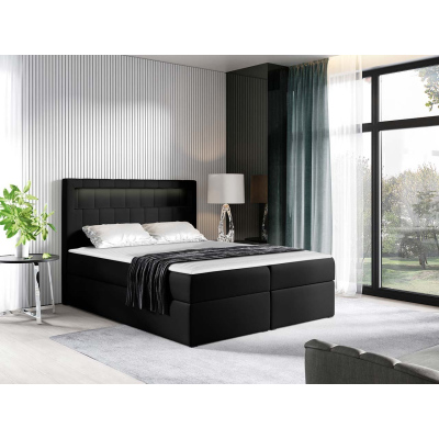 Americká dvojlôžková posteľ 200x200 RODRIGO - čierna ekokoža + topper a LED osvetlenie ZDARMA