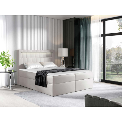 Americká dvojlôžková posteľ 180x200 RODRIGO - biela ekokoža + topper a LED osvetlenie ZDARMA