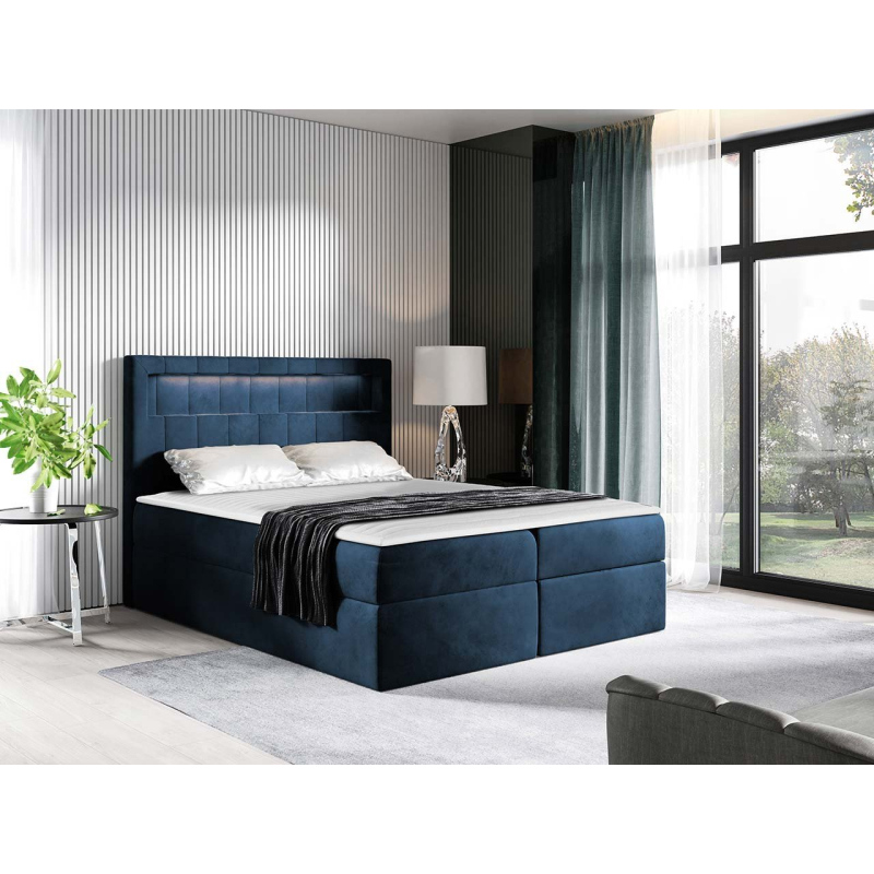 Americká dvojlôžková posteľ 160x200 RODRIGO - modrá + topper a LED osvetlenie ZDARMA
