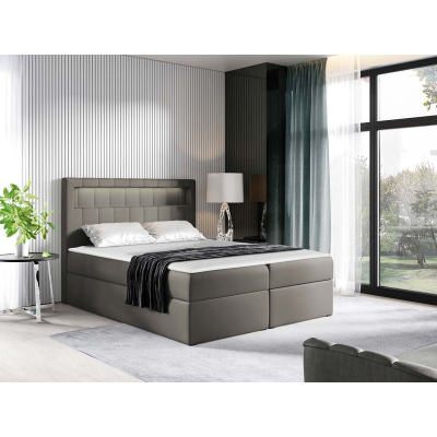 Americká dvojlôžková posteľ 160x200 RODRIGO - šedá ekokoža + topper a LED osvetlenie ZDARMA