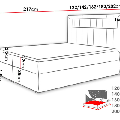 Americká dvojlôžková posteľ 180x200 RODRIGO - modrá + topper a LED osvetlenie ZDARMA