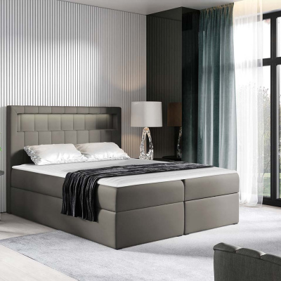 Americká dvojlôžková posteľ 140x200 RODRIGO - šedá ekokoža + topper a LED osvetlenie ZDARMA
