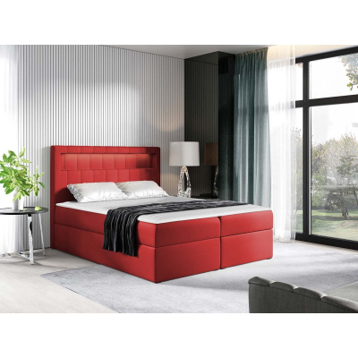 Americká dvojlôžková posteľ 140x200 RODRIGO - červená ekokoža + topper a LED osvetlenie ZDARMA