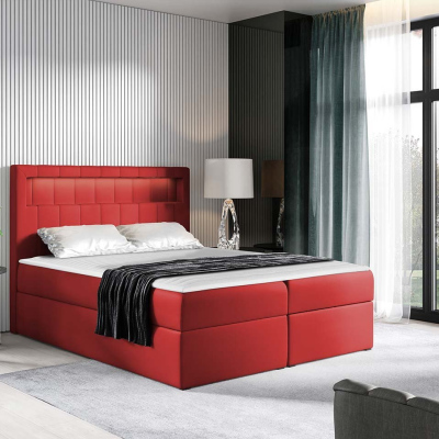 Americká jednolôžková posteľ 120x200 RODRIGO - červená ekokoža + topper a LED osvetlenie ZDARMA