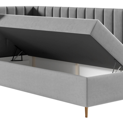 Boxspringová jednolôžková posteľ 90x200 ROCIO 3 - biela ekokoža / hnedá 2, ľavé prevedenie + topper ZDARMA