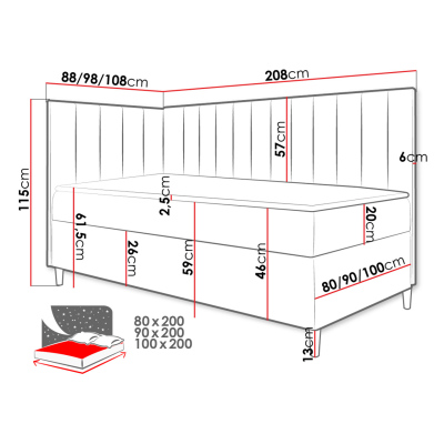 Boxspringová jednolôžková posteľ 90x200 ROCIO 3 - biela ekokoža / hnedá 2, ľavé prevedenie + topper ZDARMA