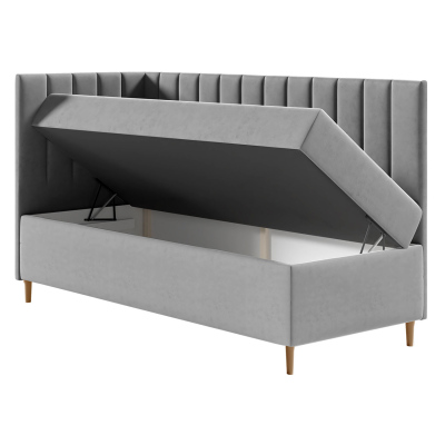 Boxspringová jednolôžková posteľ 90x200 ROCIO 3 - biela ekokoža / khaki, ľavé prevedenie + topper ZDARMA