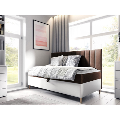 Kontinentálna jednolôžková posteľ 90x200 ROCIO 2 - biela ekokoža / hnedá 1 + topper ZDARMA
