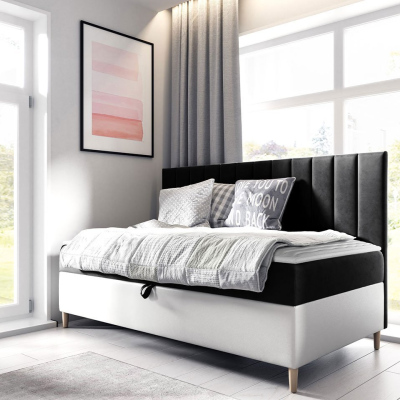 Kontinentálna jednolôžková posteľ 90x200 ROCIO 2 - biela ekokoža / čierna + topper ZDARMA