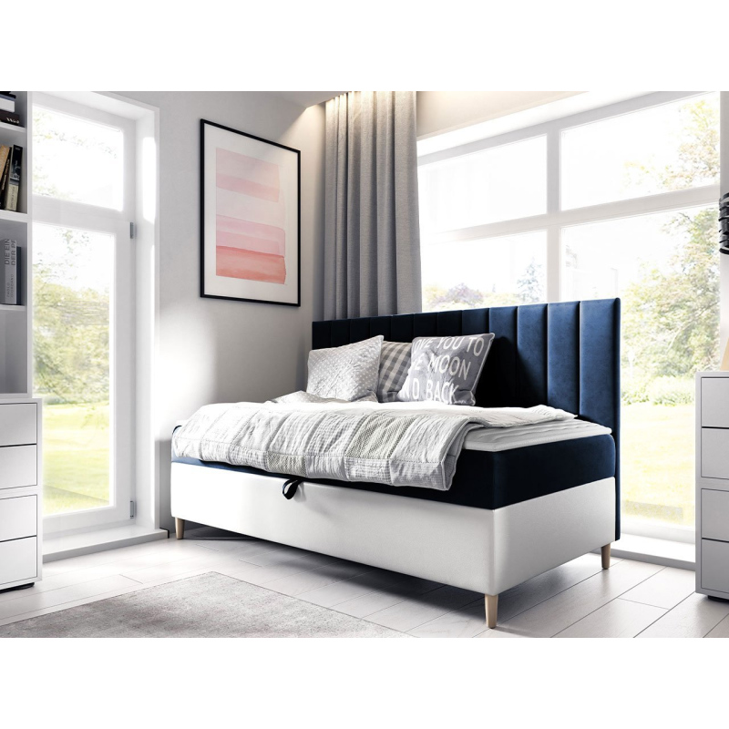 Kontinentálna jednolôžková posteľ 90x200 ROCIO 2 - biela ekokoža / modrá 1 + topper ZDARMA