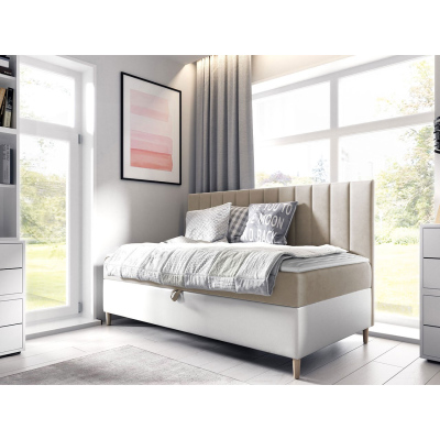 Kontinentálna jednolôžková posteľ 90x200 ROCIO 2 - biela ekokoža / béžová + topper ZDARMA