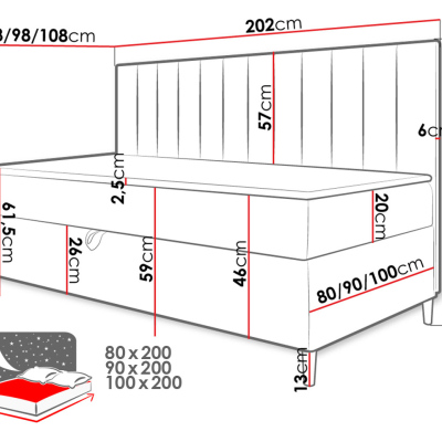 Kontinentálna jednolôžková posteľ 90x200 ROCIO 2 - biela ekokoža / čierna + topper ZDARMA