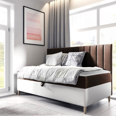 Kontinentálna jednolôžková posteľ 80x200 ROCIO 2 - biela ekokoža / hnedá 1 + topper ZDARMA