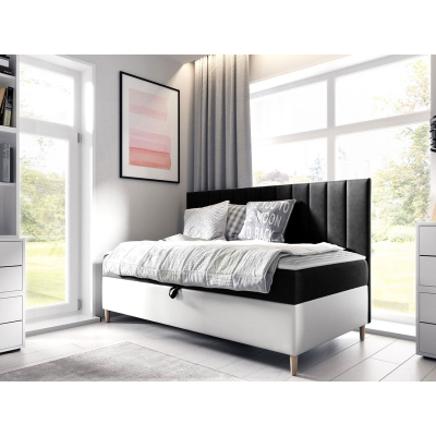 Kontinentálna jednolôžková posteľ 80x200 ROCIO 2 - biela ekokoža / čierna + topper ZDARMA