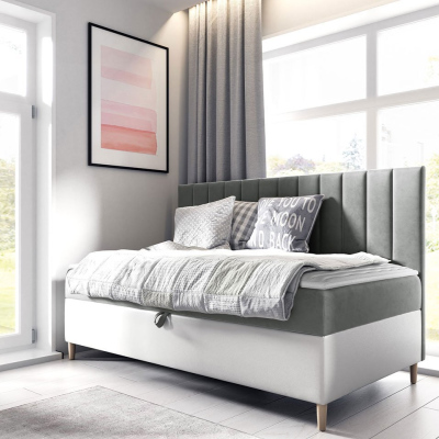 Kontinentálna jednolôžková posteľ 80x200 ROCIO 2 - biela ekokoža / šedá + topper ZDARMA