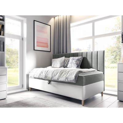 Kontinentálna jednolôžková posteľ 80x200 ROCIO 2 - biela ekokoža / šedá + topper ZDARMA