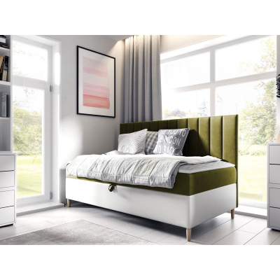 Kontinentálna jednolôžková posteľ 80x200 ROCIO 2 - biela ekokoža / khaki + topper ZDARMA