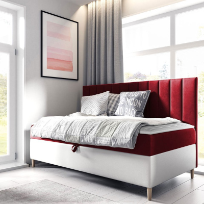 Kontinentálna jednolôžková posteľ 100x200 ROCIO 2 - biela ekokoža / červená + topper ZDARMA